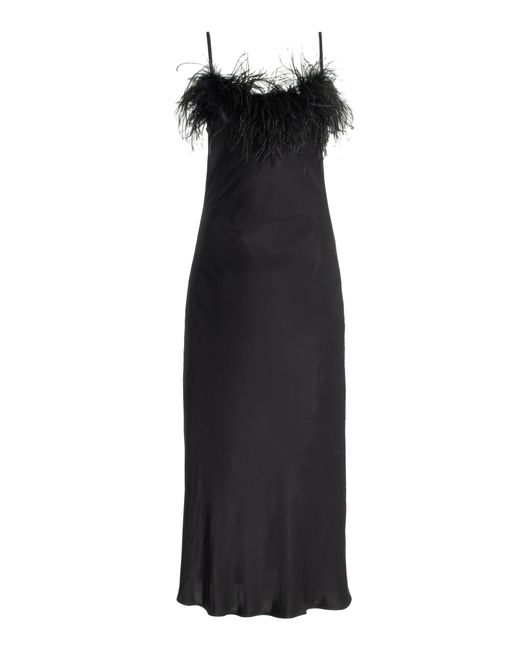 Sleeper Black Boheme Feather-trimmed Slip Dress