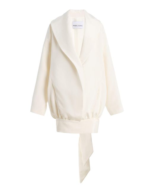 Atelier Prabal Gurung White Four-Ply Silk Crepe Hand-Draped Knotted Cocoon Jacket