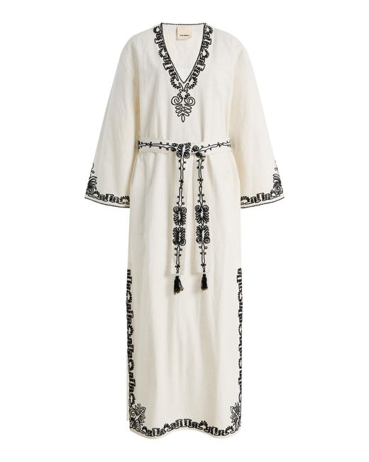 ILIO NEMA White Celeus Dori-Embroidered Cotton Caftan