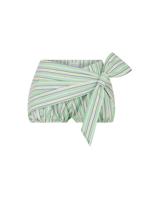 Rabanne Green Knot-Detailed Striped Cotton Shorts