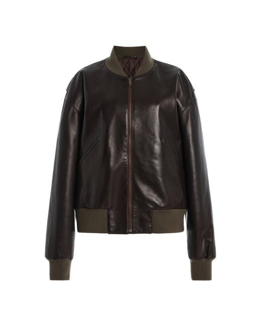The Row Black Morisel Leather Bomber Jacket