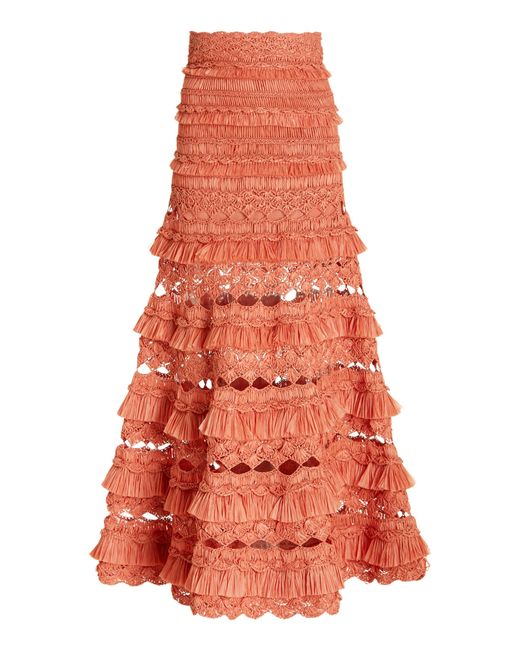 Zimmermann Pink Postcard Fringed Crocheted Midi Skirt