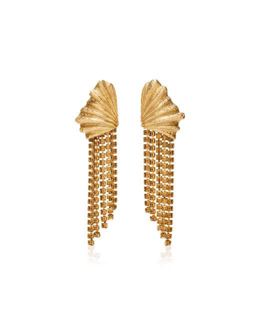 Oscar de la Renta Metallic Textured Shell Crystal Earrings