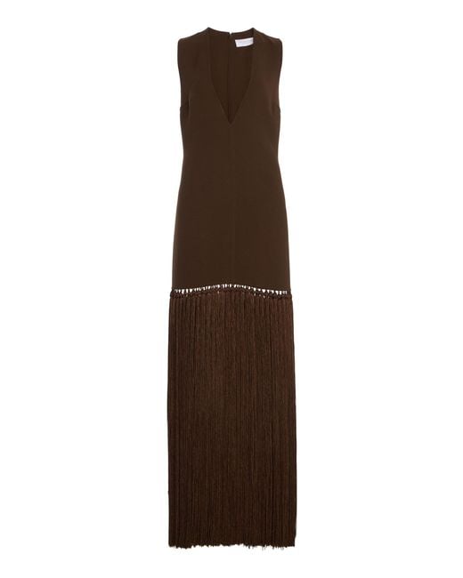 Michael Kors Brown Tasseled Crepe Wool Maxi Dress