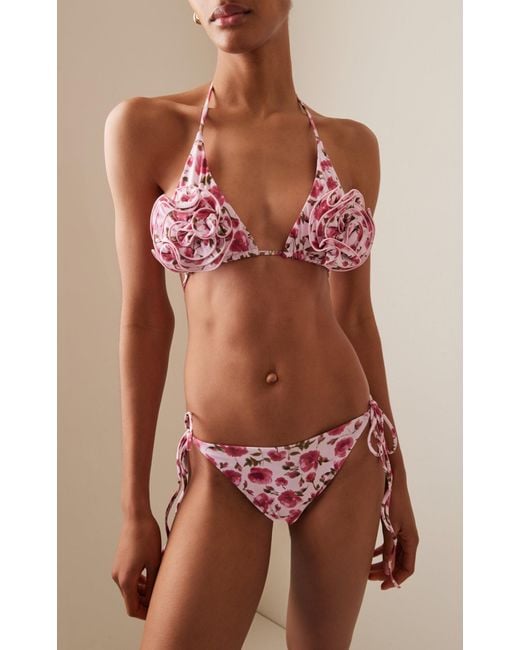 Magda Butrym Pink Floral-appliquéd Bikini Top