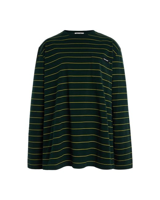 Miu Miu Green Striped Cotton Jersey T-Shirt