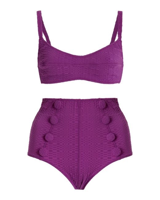 Lisa Marie Fernandez Purple Balconette Seersucker High-waist Bikini