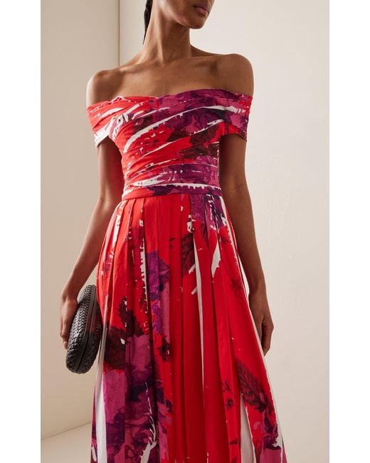 Erdem Red Off-the-shoulder Faille Midi Dress