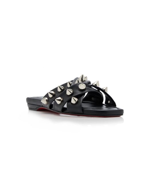 Christian Louboutin Black Miss Spika Club Leather Slide Sandals