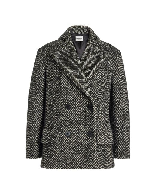 Miu Miu Black Chevron Double-breasted Wool-blend Jacket