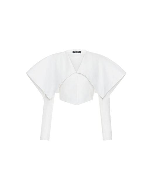 A.W.A.K.E. MODE White Collared Stretch-Poplin Cropped Blazer