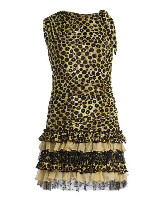 Siedres Green Floriana Ruffled Devoré Chiffon Mini Dress
