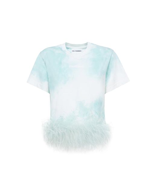 DES_PHEMMES Blue Classic Feathered Cotton T-Shirt