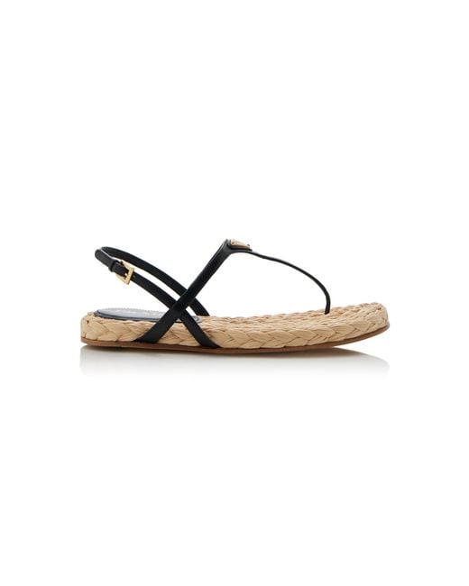 Prada Black Leather, Raffia Sandals