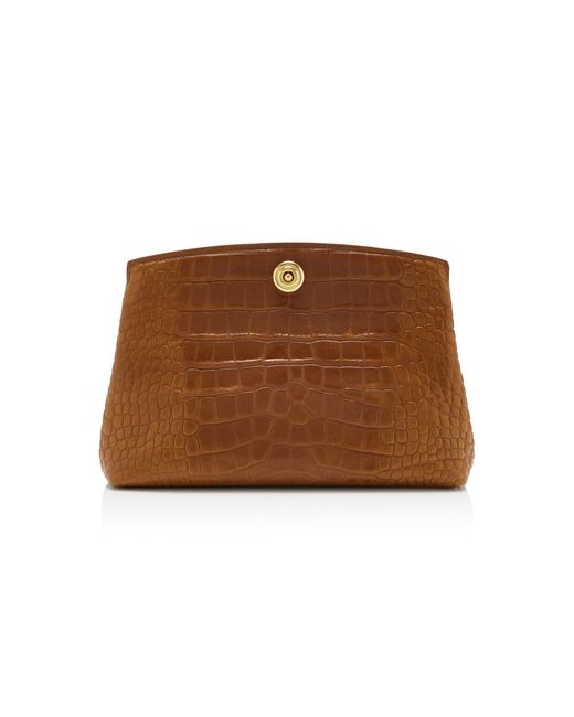Liffner Brown Pushlock Croc-Effect Leather Pouch