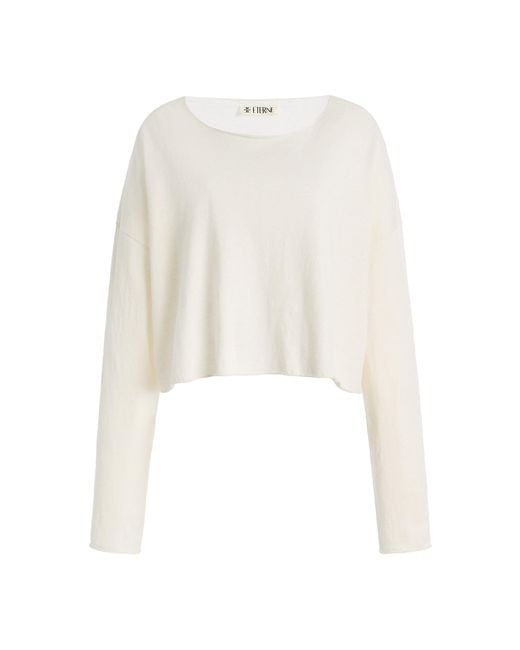 ÉTERNE White Cropped Cotton-Linen Boat-Neck Top