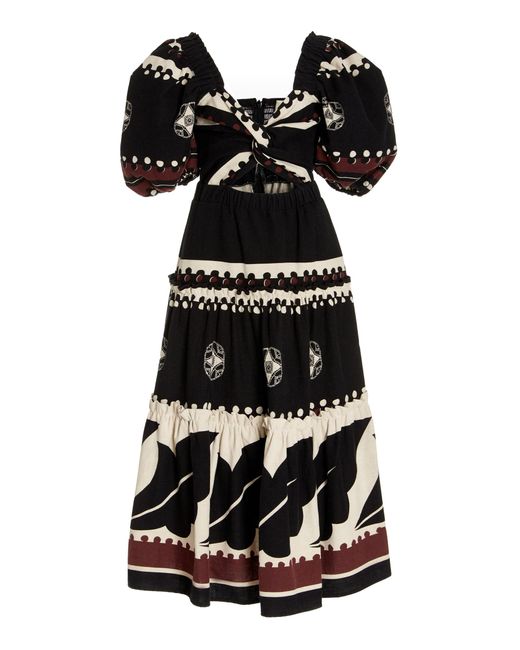 Sea Black Liora Puff-sleeve Linen-cotton Midi Dress