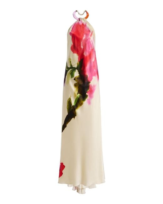 Silvia Tcherassi Multicolor Jesse Silk-Satin Maxi Halter Dress
