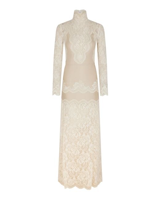 Rabanne Natural Lace-paneled Satin Maxi Dress