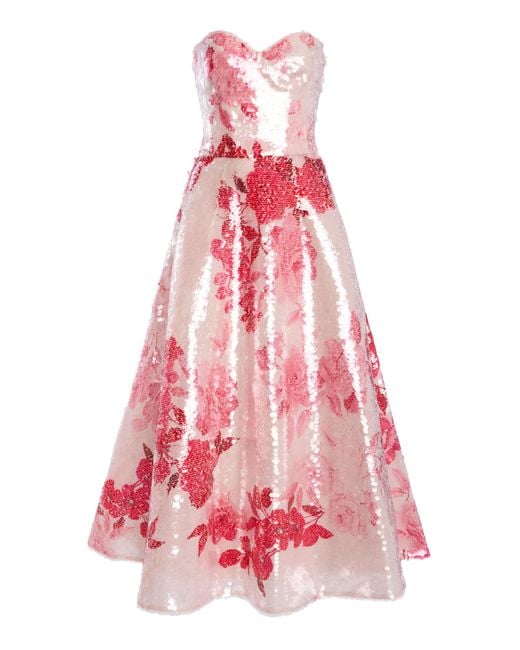 Monique Lhuillier Pink Sweetheart Tea Length Cocktail Dress