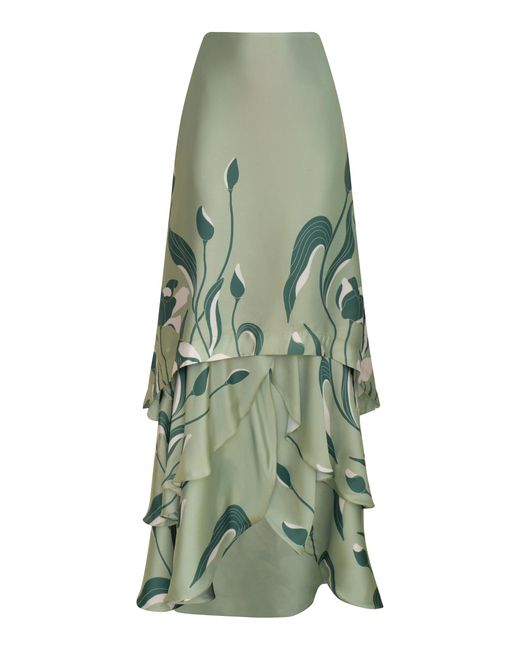 ANDRES OTALORA Green De Tulipanes Tiered Satin Maxi Skirt