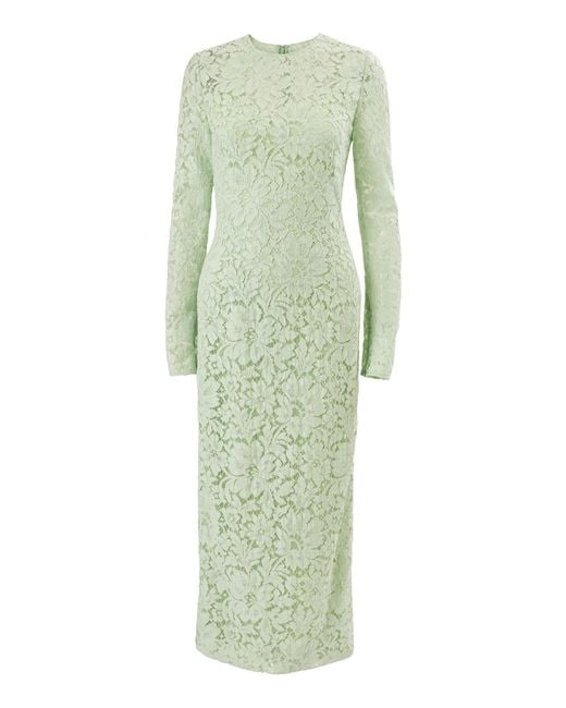 Carolina Herrera Green Long-Sleeve Corded Floral Lace Midi Dress