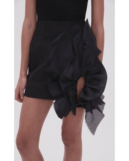 Aje. Black Energy Ruffled Linen-blend Mini Skirt