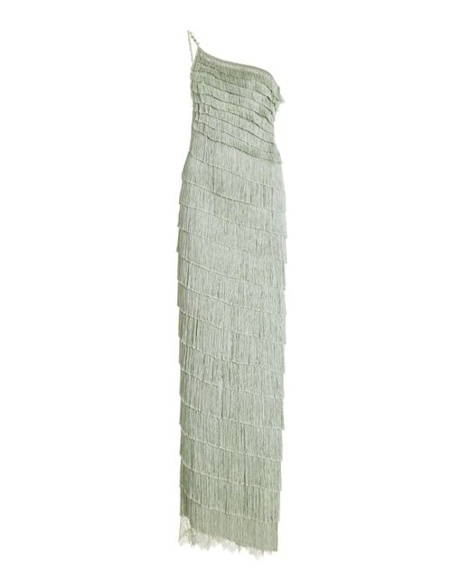 Francesca Miranda Green Isidora Fringed Silk-blend Maxi Dress