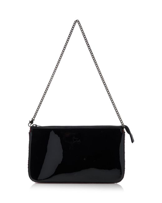 Christian Louboutin Black Loubila Crystal-embellished Patent Leather Clutch