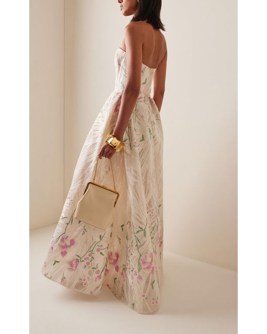 Elie Saab Natural Floral-embroidered Tulle Midi Dress