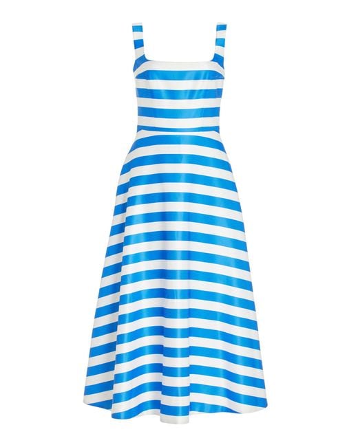 Emilia Wickstead Blue Shiloh Stripe Twill Midi Dress