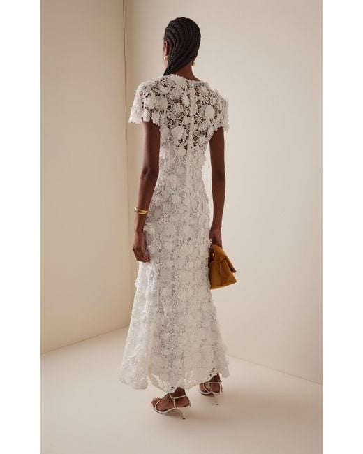LEO LIN White Monique Floral-Embroidered Lace Maxi Dress