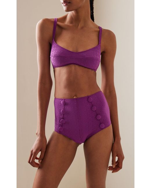 Lisa Marie Fernandez Purple Balconette Seersucker High-waist Bikini
