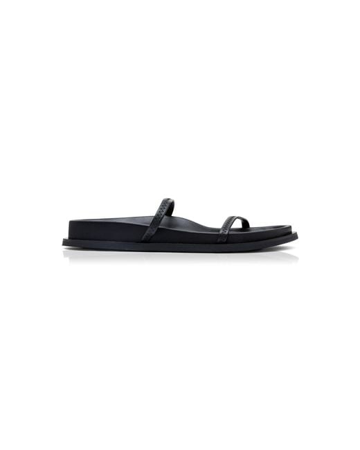 St. Agni Black Fine Strap Slide Leather Sandals