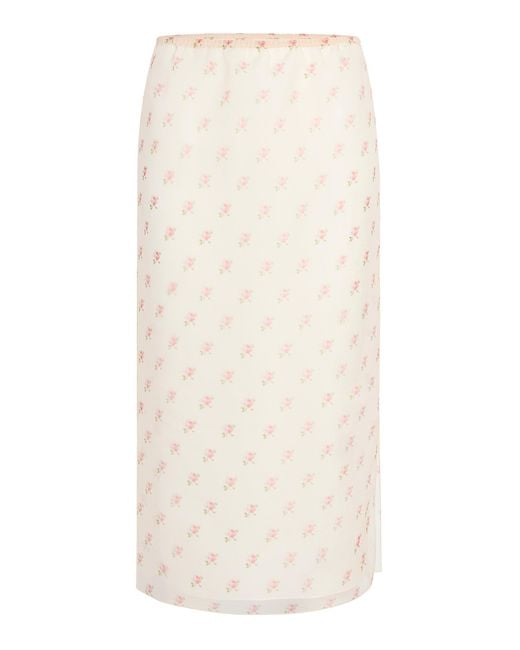 Khaite Natural Sydni Floral-Printed Silk Organza Midi Skirt