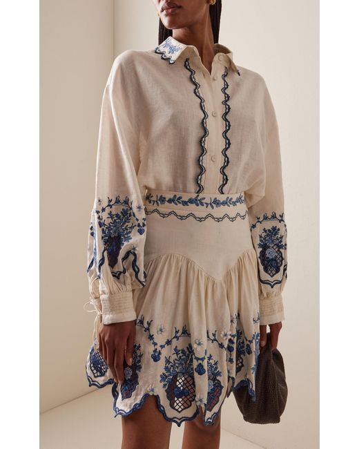 Agua Bendita White Abadia Wild Floral Linen Blouse