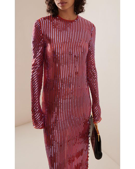 Johanna Ortiz Red Alquimia En Hilo Sequined Silk Maxi Dress