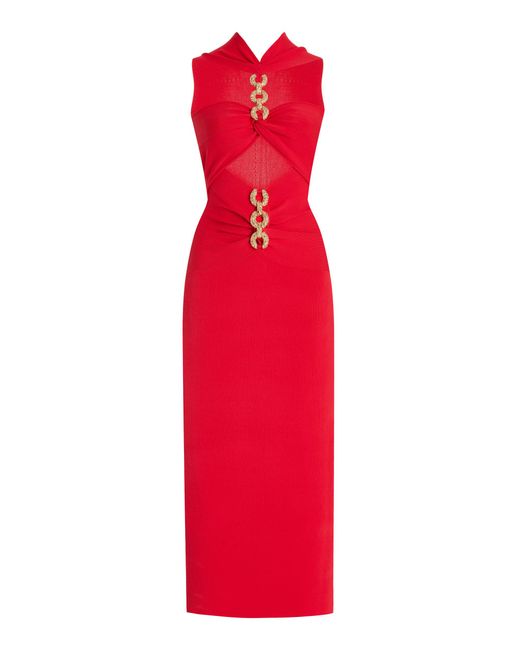 Cult Gaia Red Cristos Embellished Jersey Dress