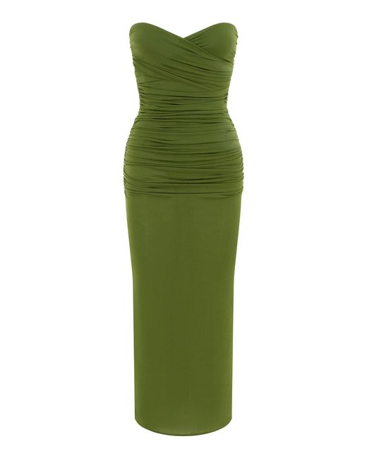 Alex Perry Green Ruched Jersey-crepe Midi Dress