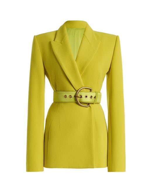 Sergio Hudson Yellow Double-Breasted Belted Blazer