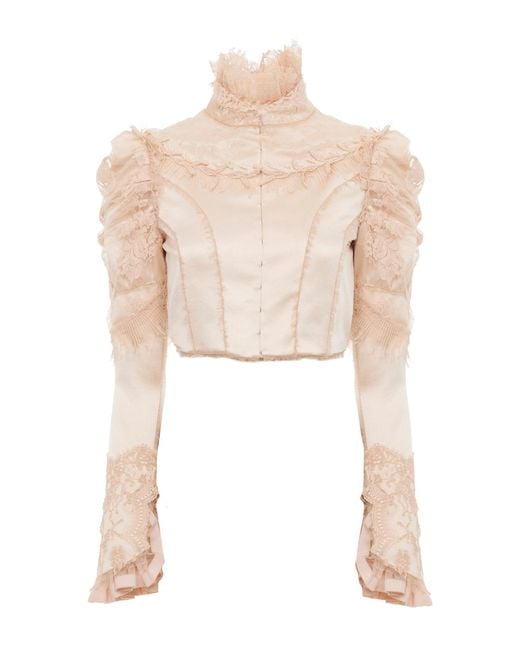 Chloé Natural Lace-Detailed Silk-Satin Cropped Jacket