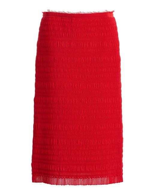 Ashlyn Red Smocked Knit Midi Skirt