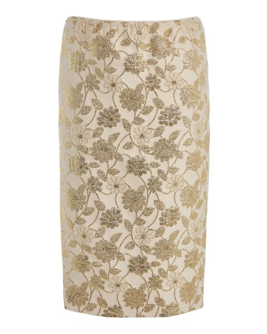 Saint Laurent Natural Brocade Midi Skirt