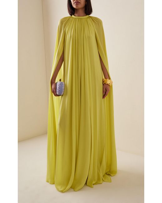 Elie Saab Yellow Draped Silk Maxi Dress
