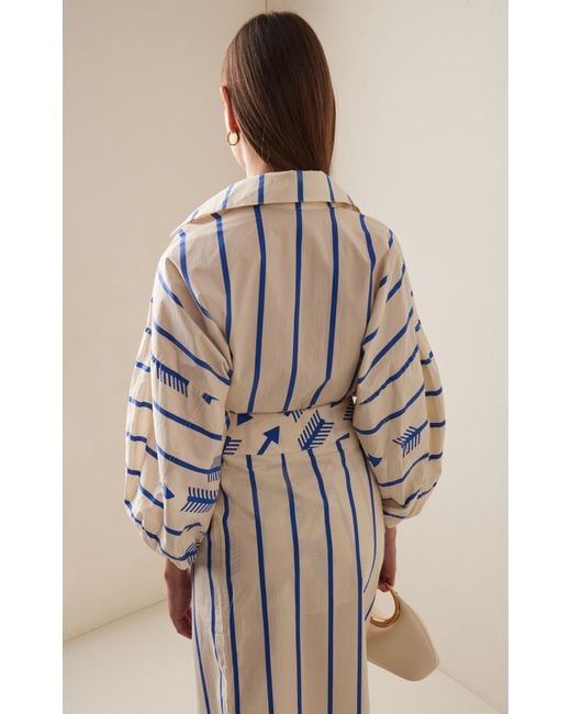 Johanna Ortiz Blue Flechada Striped Cotton Shirt