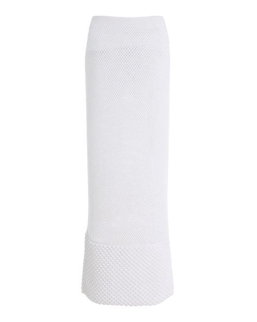Brandon Maxwell White The Iris Open-Knit Maxi Skirt