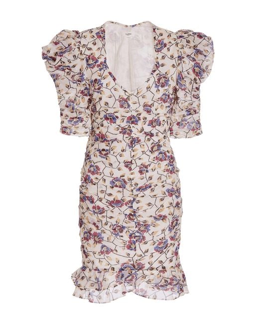 Étoile Isabel Marant Multicolor Sireny Puff-sleeve Ruched Floral Cotton Mini Dress