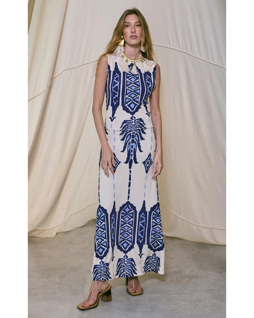 Johanna Ortiz Blue Cardinal Direction Printed Jersey Maxi Dress