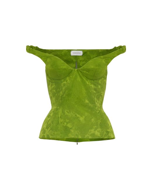 Magda Butrym Green Off-The-Shoulder Linen-Silk Top