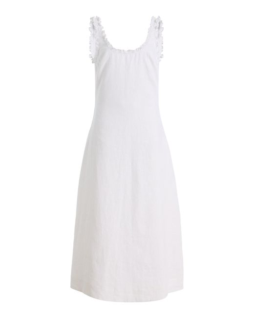 Posse White Florence Ruffled Linen Midi Dress
